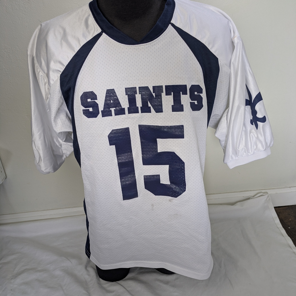 Vintage White and Navy "Saints" #15 Men's Jersey Shirt Large